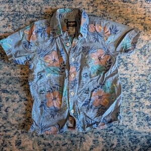 OshKosh B'gosh Denim-Look Floral Shirt — Blue with Teal & Pink Accents